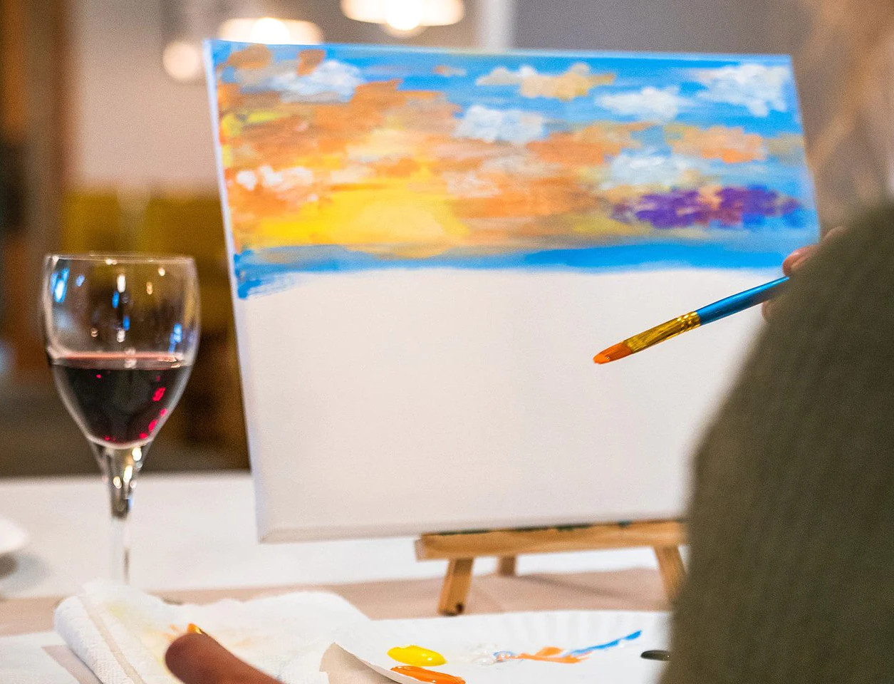 Paint-and-Sip-2 Blue Sky Wine with Christmas Background