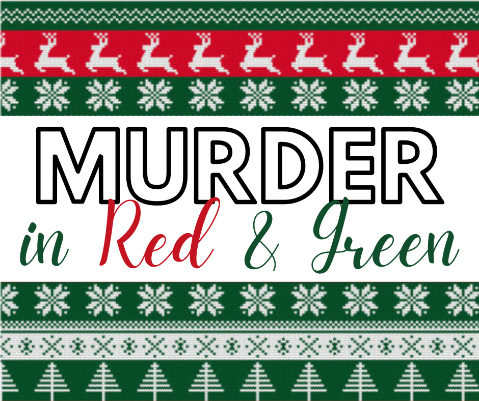 Murder in Red and Green Blue Sky Wine with Christmas Background